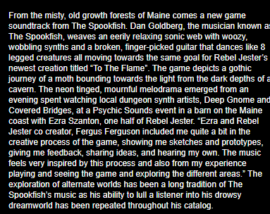 Preoder for To The Flame's OST on bandcamp is now available! <a href="/the_spookfish/">dan</a> thespookfish.bandcamp.com/album/to-the-f…

I love this description.