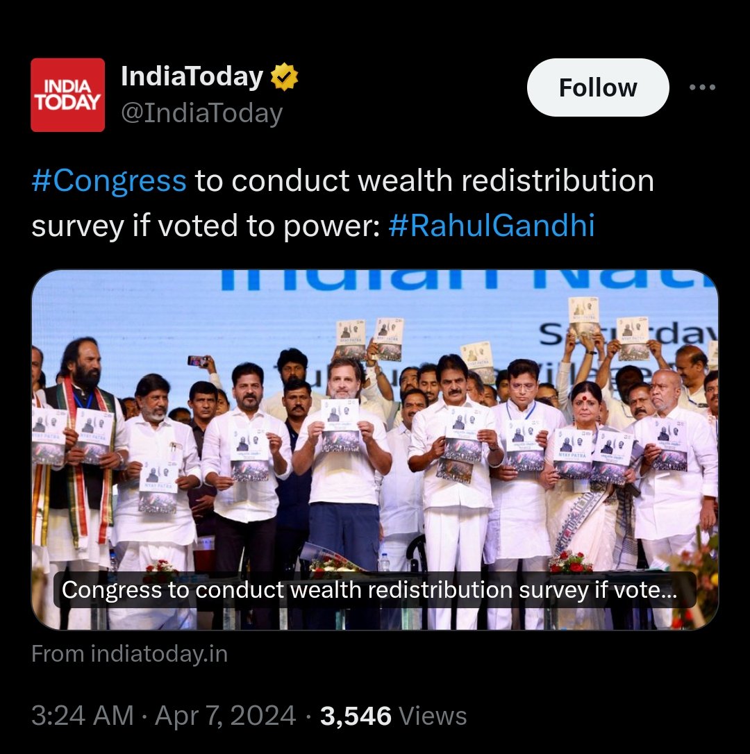 Is it news or an April Fool's joke that Congress intends to redistribute the wealth of the wealthy. Does it mean that Rahul Gandhi will distribute Sanjiv Bajaj's 5.2 billion and DK Shivkumar's 1400 crore to the poor in Waynad and the Mangalore coast?