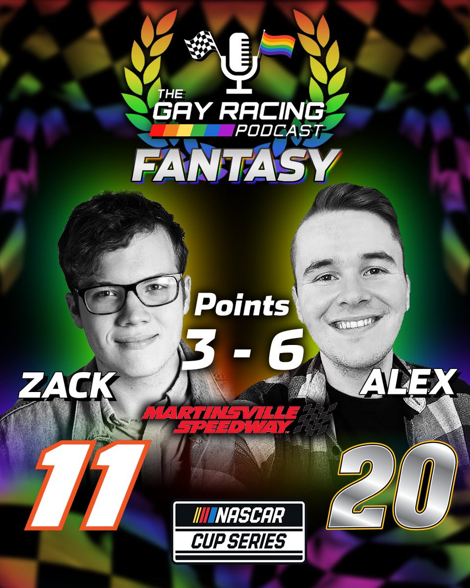 Picks for the #CookOut400 @MartinsvilleSwy 

2nd straight week of a JGR sweep in our picks, Zack has beaten Alex the last 2 weeks but there is still ground to make up. If Hamlin wins and gives Zack the bonus, the score will be tied between the boys.

Who do you have?