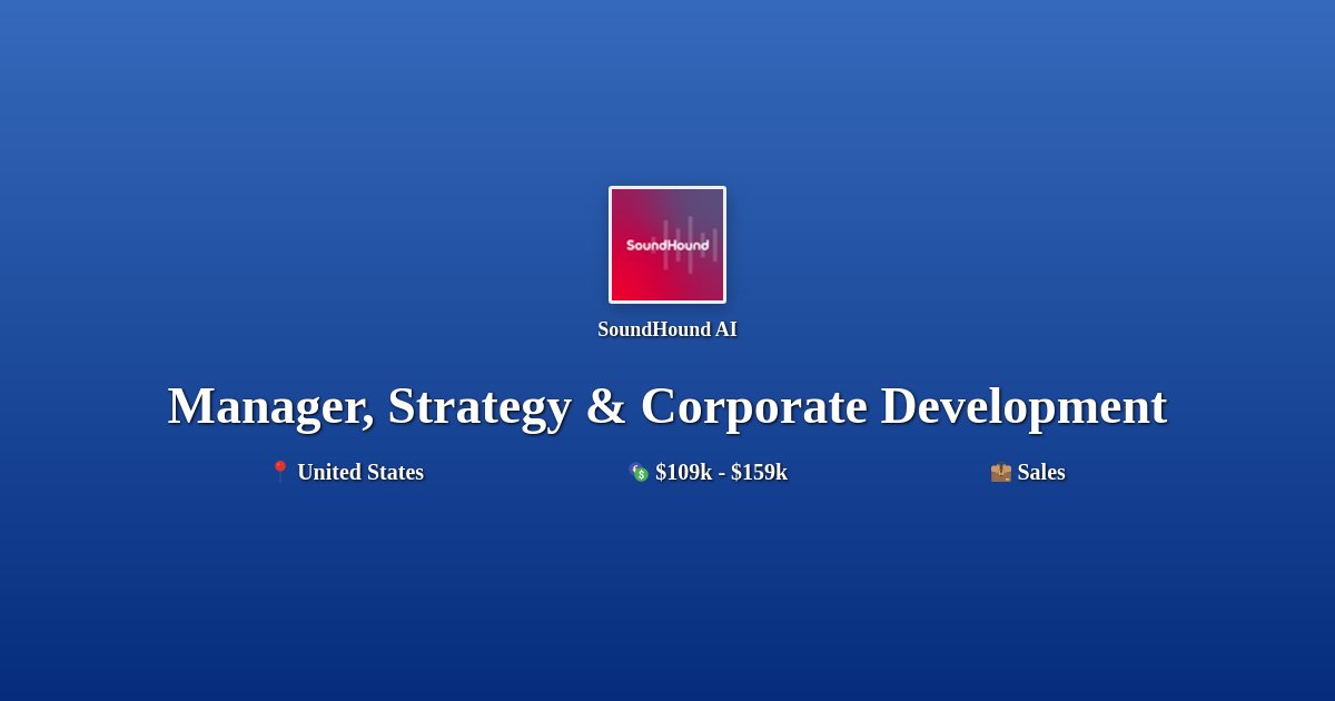 👋 SoundHound AI is hiring remotely for a Manager, Strategy & Corporate Development.
Salary: $109k - $159k
#remotejob #remotework #jobalerts #hiringnow #workfromhome #jobsearch #jobhunt #jobseekers #careeradvice #jobhiring #Sales
Apply now! 👇
dailyremote.com/remote-job/man…