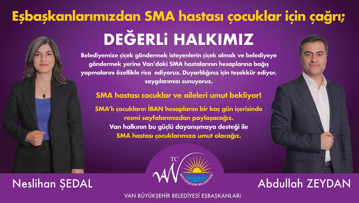 ÇOK ÖNEMLİ❗️❗️❗️ Tüm halkımızdan Çiçek göndermemelerini bunun yerine Van’lı SMA hastası bebeklere bağış yapmalarını ÖZELLİKLE RİCA EDİYORUZ🙏 SMA ‘lı bebeklerimize umut olalım🙏 Detaylı açıklama aşağıdadır.👇 @DEMPartiWan @neslihansedal65 @vanbuyuksehirbb