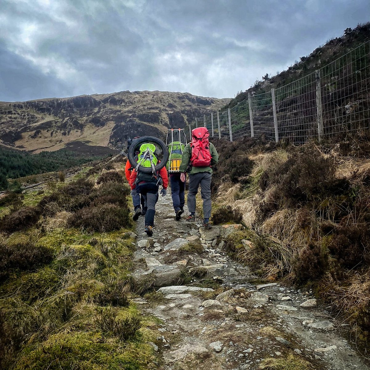 #CallOut 9/24 At 13:05 today, Lomond MRT were called to an individual suffering calf pain and unable to continue on Ben Venue. After the initial assessment, it was decided that casualty was best transported off hill by stretcher and transferred to a team vehicle.