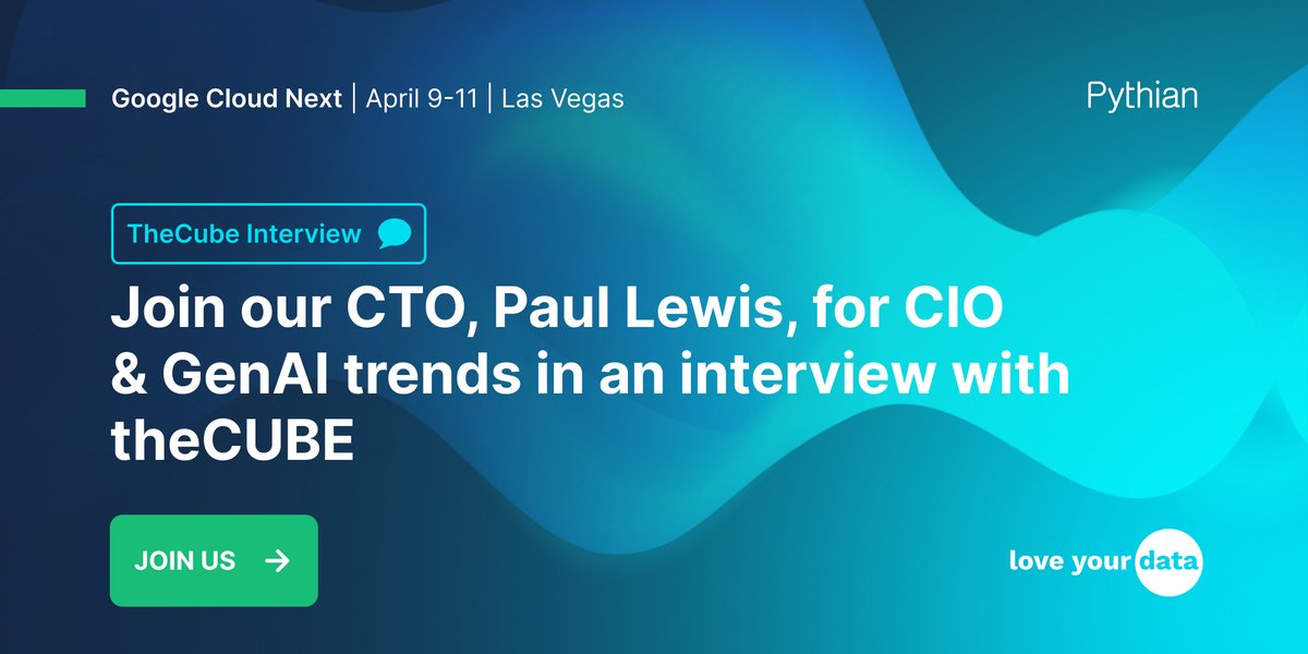 Ready to peek into the future at #GoogleCloudNext24? Catch @PaulLewisCTO on @theCube discussing the keynote highlights & how Pythian + Google are driving innovation. Tune in at Booth #1310 | April 9th 12:00 PT #TheCube #LoveYourData #CloudTalk #GenAI
