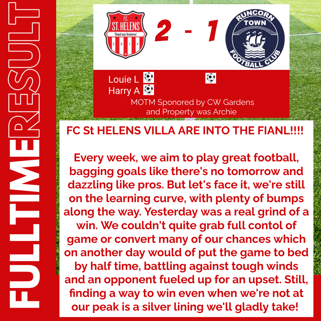 FC St Helen's Villa are into the final!!!!!!
#UpTheStripes #upthevilla @CelticU8 @fcsthelens @fcsthelenswomen the @SkySportsNews shout-out  on #GMSF must of helped us get over the line 👊