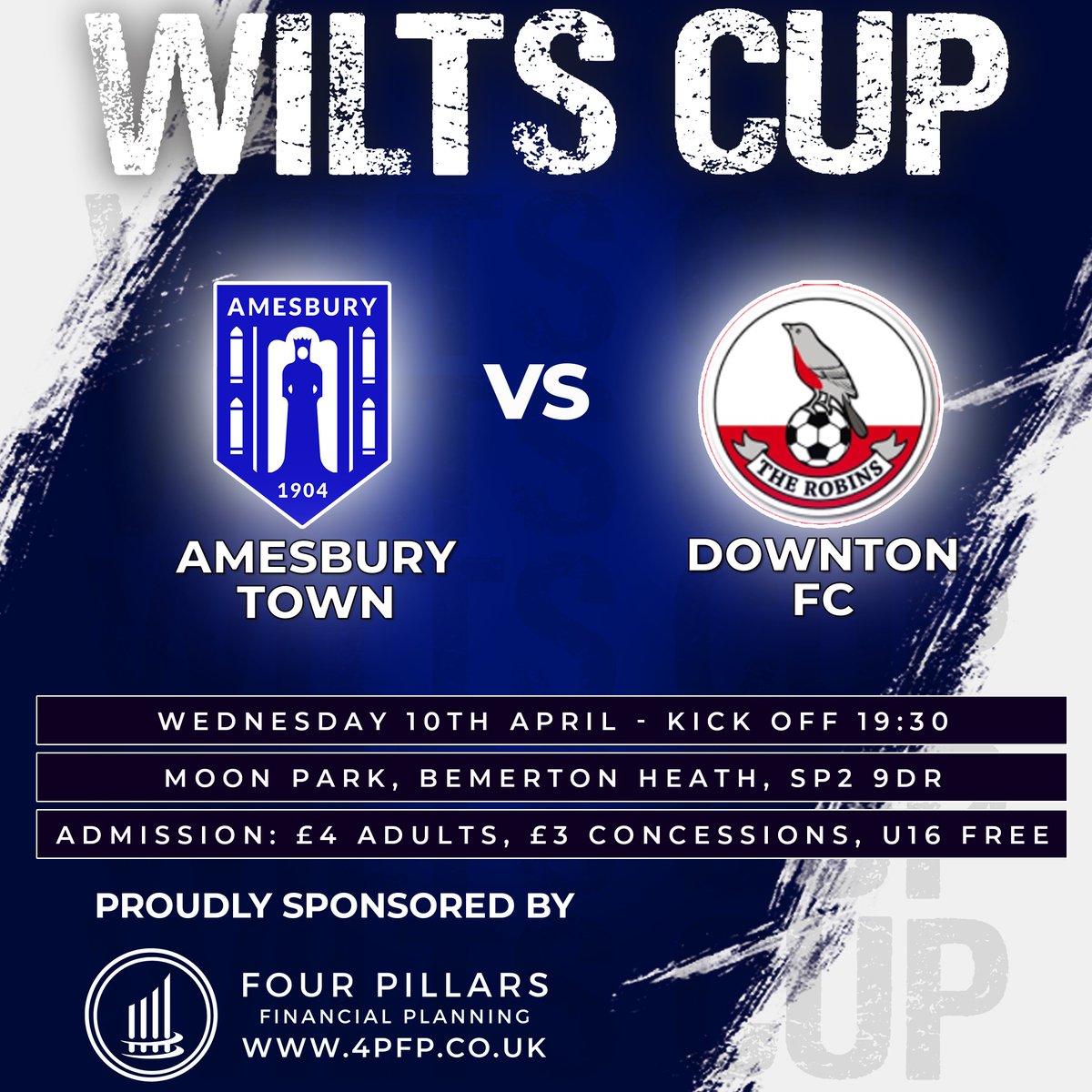 𝗡𝗘𝗫𝗧 𝗨𝗣

TONIGHT its the Wiltshire Senior Cup Final at Moon Park

Come & support the lads as we face a tough test against Downton of the @WessexLeague

🆚@DowntonFC
🏆@WiltshireFA
📌Moon Park SP2 9DR
🧭bit.ly/Bemmy
⏰19:30
💵Adults £5 / OAP £3 / 16 & Under Free