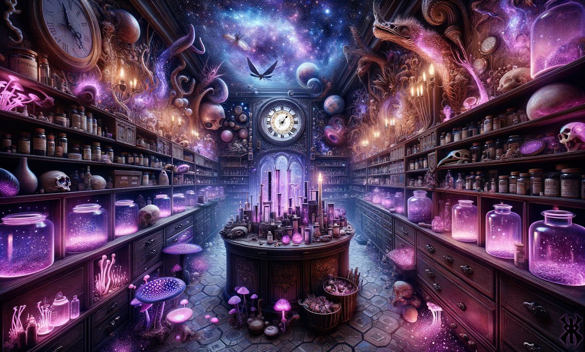 ... Apothicaire à la psilocybine II ...
#apothecary #mushroom #musrooms #alchemy #occultart #occultshop #magicshop #rpg #potions #fantasy #dugeonsanddragons #dalle3