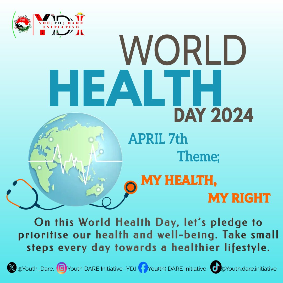 On this World Health Day, let’s pledge to prioritize our health and well-being. Take small steps every day towards a healthier lifestyle. 〽️ #WorldHealthDay #MyHealthMyRight #HealthForAll @WHO @MOH_Kenya @DOHKilifi