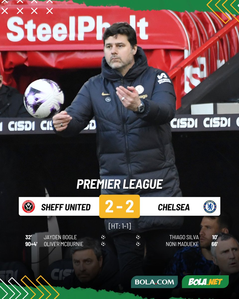 #LiveBolanet FT: Sheffield United 2-2 Chelsea | Possessions: 31%-69% | Shots: 11-6 | Corners: 7-6
.
The Blues raih hasil minor usai ditahan tim juru kunci.

#sheffieldunited #chelsea #premierleague #blnrin #bolanetreview