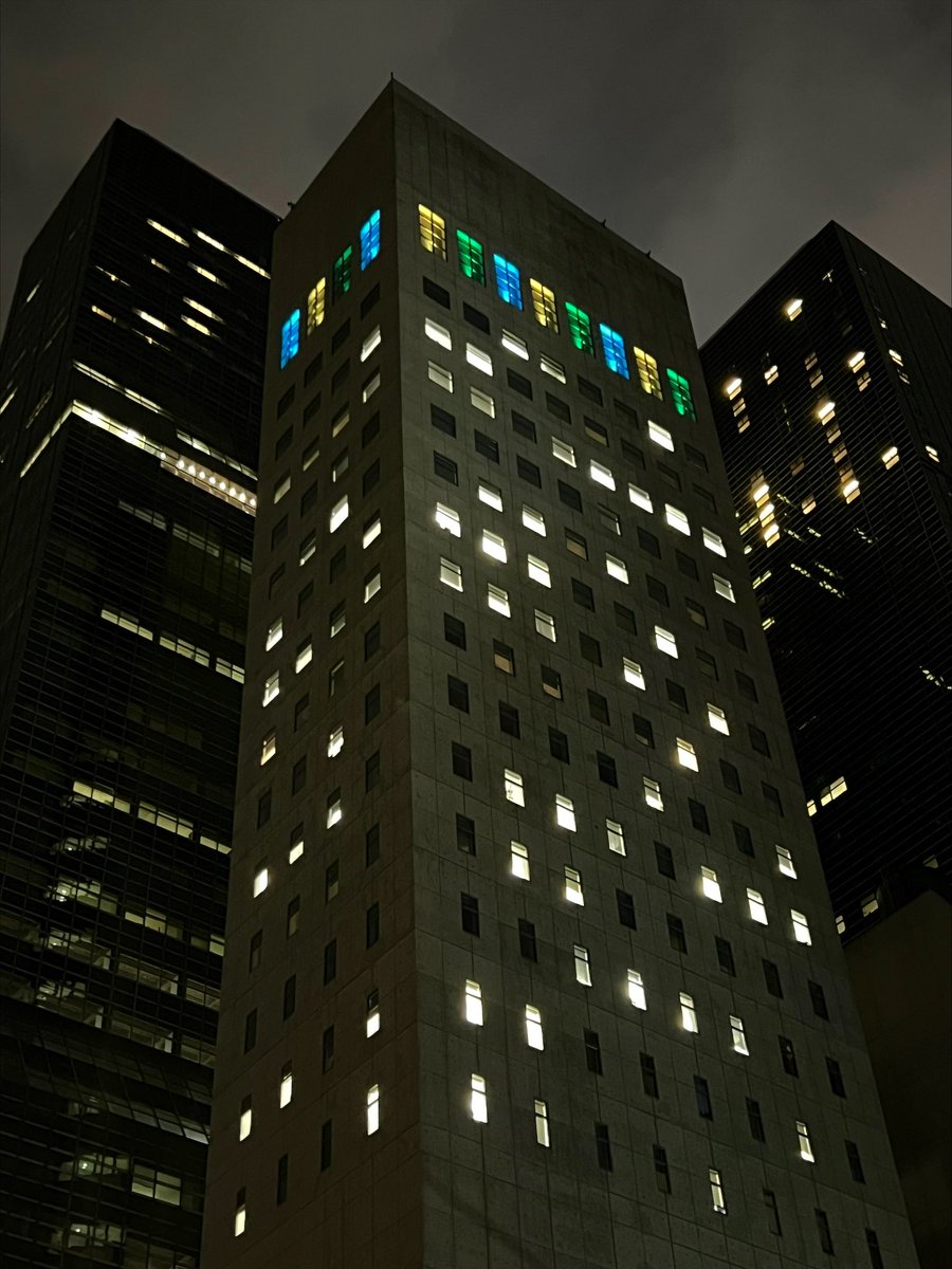 .@USUN is illuminated blue, yellow, and green to mark Kwibuka 30. We stand with the people of Rwanda on the occasion of the 30th anniversary of the 1994 Genocide. ➡️ usun.usmission.gov/statement-by-a…