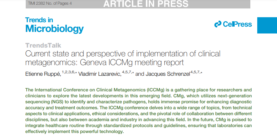 Online now: TrendsTalk (meeting report) on the 8th International Conference on Clinical Metagenomics (@IccMg) held in Geneva last year dlvr.it/T5BqFx