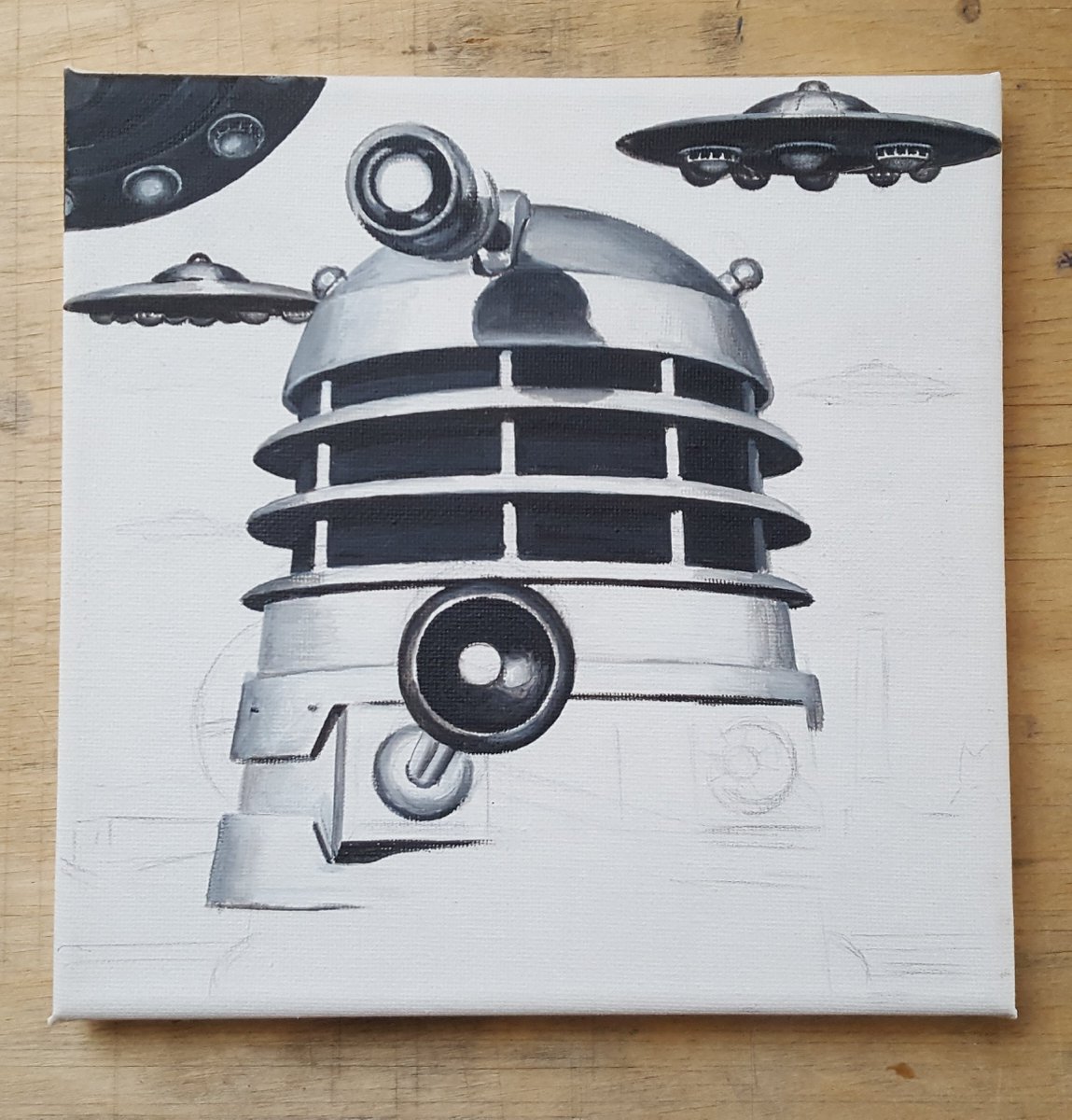 Dalek Invasion canvas progress 😬 #DoctorWho #DrWho #DWfanart #Daleks #WorkInProgress #canvas #illustration #art