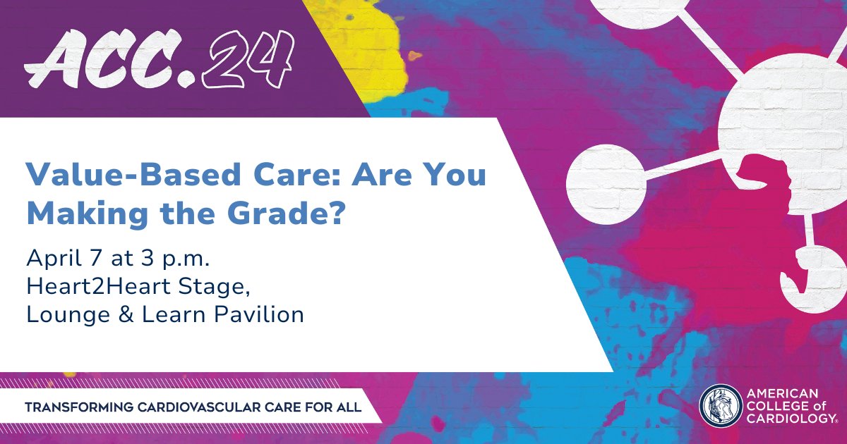 Next up on the #ACC24 Heart2Heart Stage: Value-Based Care: Are You Making the Grade? Join ACC leaders and other experts as they discuss cost and quality report cards and participation in value-based care programs. Learn more ➡️ bit.ly/4cH3Esm