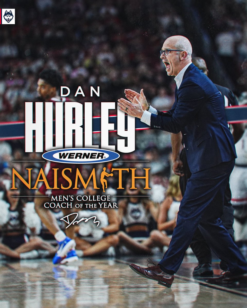 COACH OF THE YEAR. Dan Hurley has been named the @NaismithTrophy College Basketball Coach of the Year, an honor given to the top coach in college basketball. He becomes the first coach in program history with this distinction.