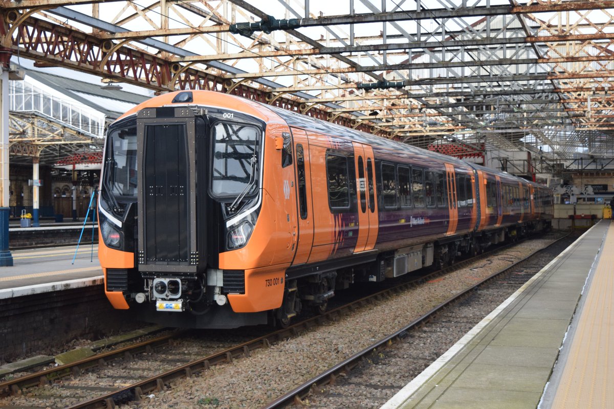 New toy syndrome was definitely in play when I was knocking around Crewe at the latter end of February this year...

On test is WMR Class 730 'Aventra' 730001, seen parked up in the bays on the south end of the station. 

#class730 #westmidlandsrailway #aventra #alstom