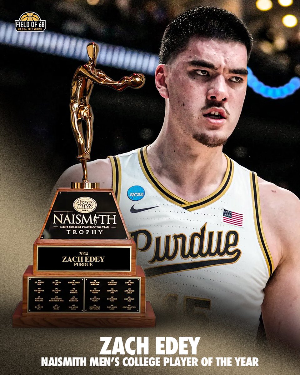 Zach Edey is the 2024 Naismith Men’s College Player of the Year! 🔥🚂🏆