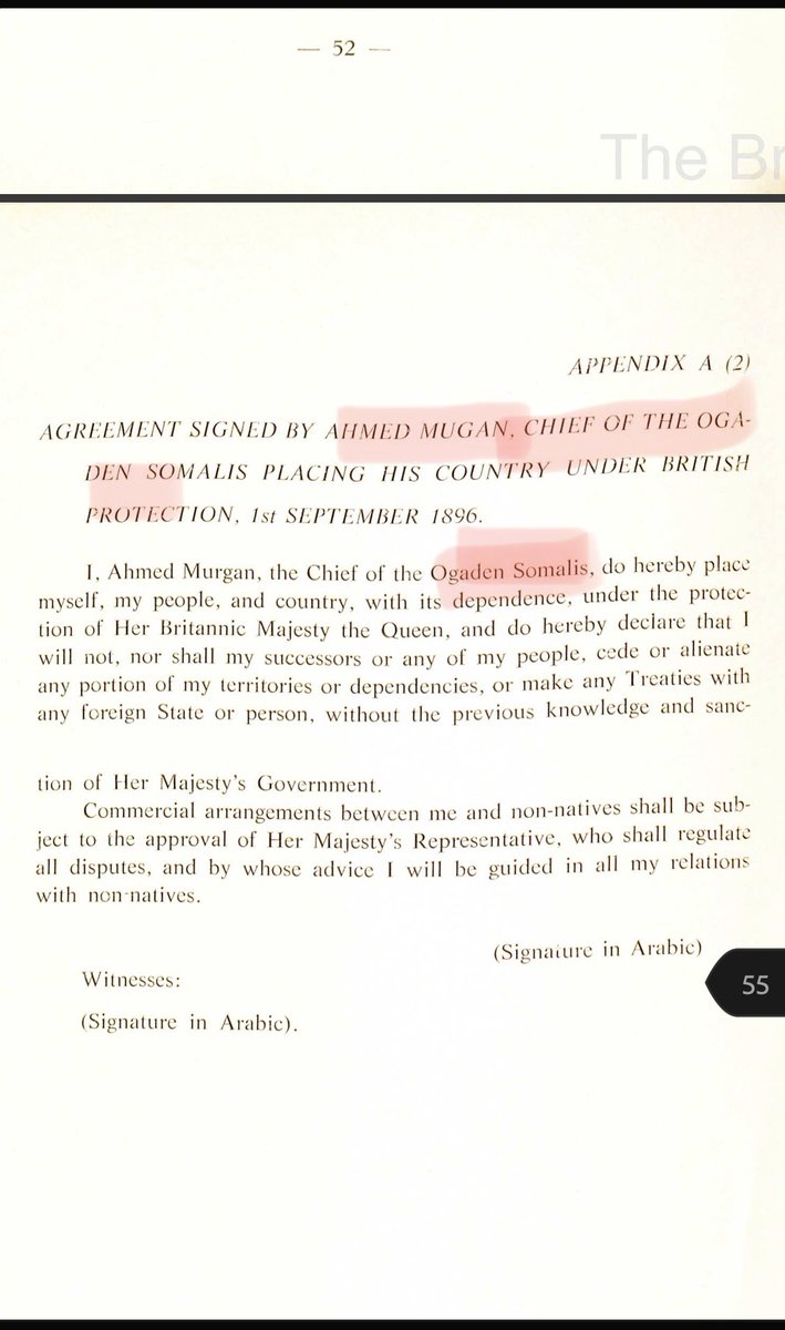 Faqash lies :
The trick here is that the ogaden in Ethiopia didn’t sign any treaty with British but it was the Isaaq,faqash used ANNEXATION treaty signed by ogaden chief in Jubaland &  inserted in the report to give Ogaden legitimacy & victims of colonial betrayal 😆