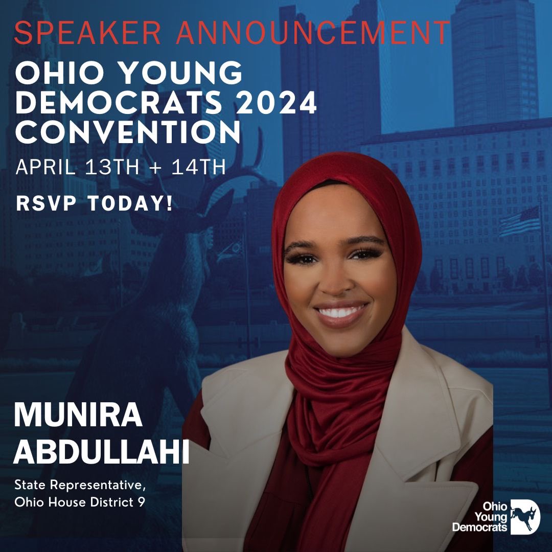 @c_cockley Rep Abdullahi in the houseeee 😎 Youngest Serving Dem in the GA @muniraforohio will be joining us on April 13th and we can’t wait. See you there 🥰