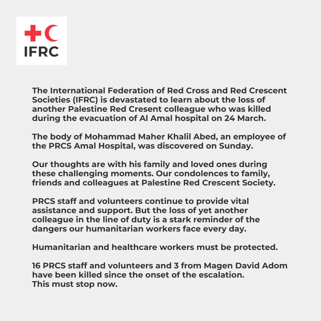 We reiterate our call: Humanitarian and healthcare workers must be protected. Link to our statement: bit.ly/3TRm4Oa