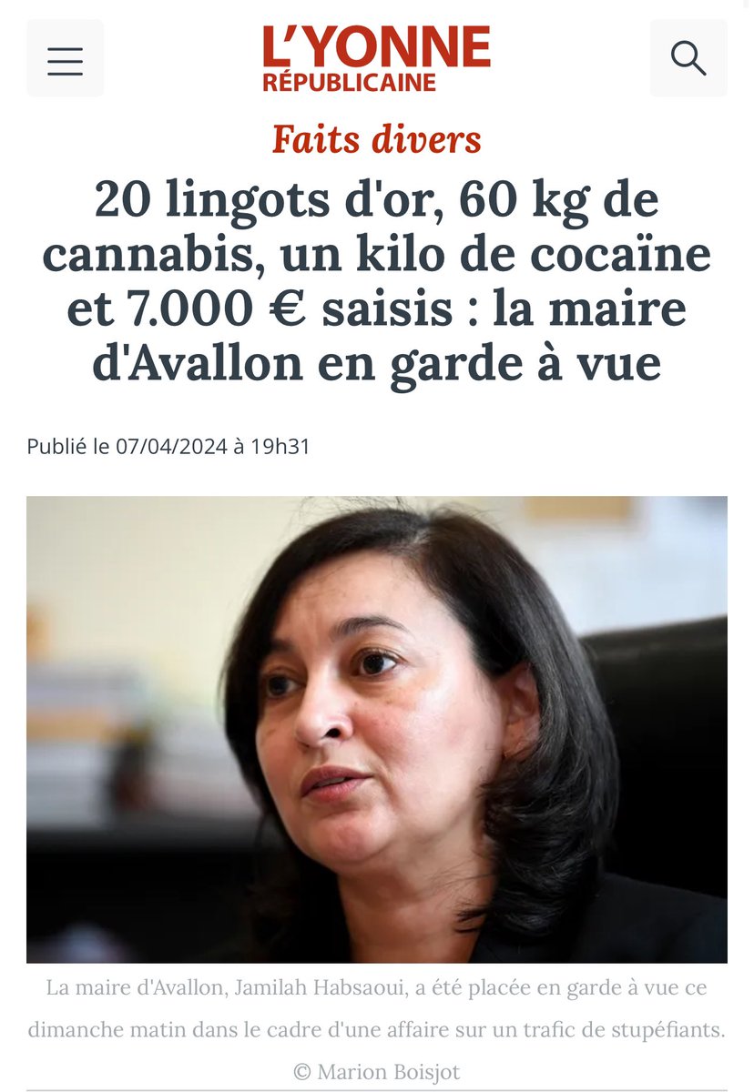 Les habitants d’#Avallon découvrent effarés que leur maire et conseillère régionale socialiste, Jamilah #Habsaoui, est placée en garde à vue. La justice doit rapidement faire la lumière sur ce qui pourrait être une des pires affaires éclaboussant la gauche dans notre région.