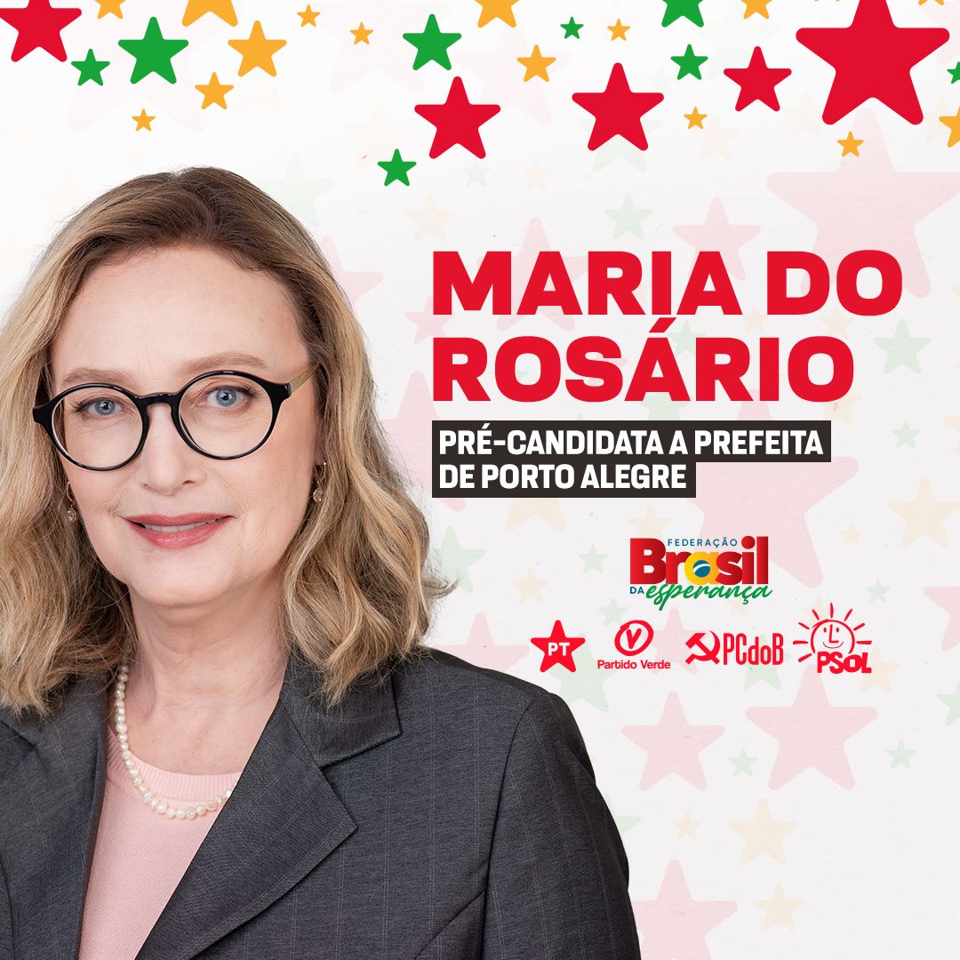 *MARIA DO ROSÁRIO É OFICIALMENTE PRÉ-CANDIDATA À PREFEITURA DE PORTO ALEGRE* 🚩 📍_A professora, Deputada Federal e ex-Ministra é o nome escolhido pelos aliados da Federação PT, PCdoB e PV, junto do Psol, para concorrer à capital gaúcha._ 🌟 #LulaBomDemais