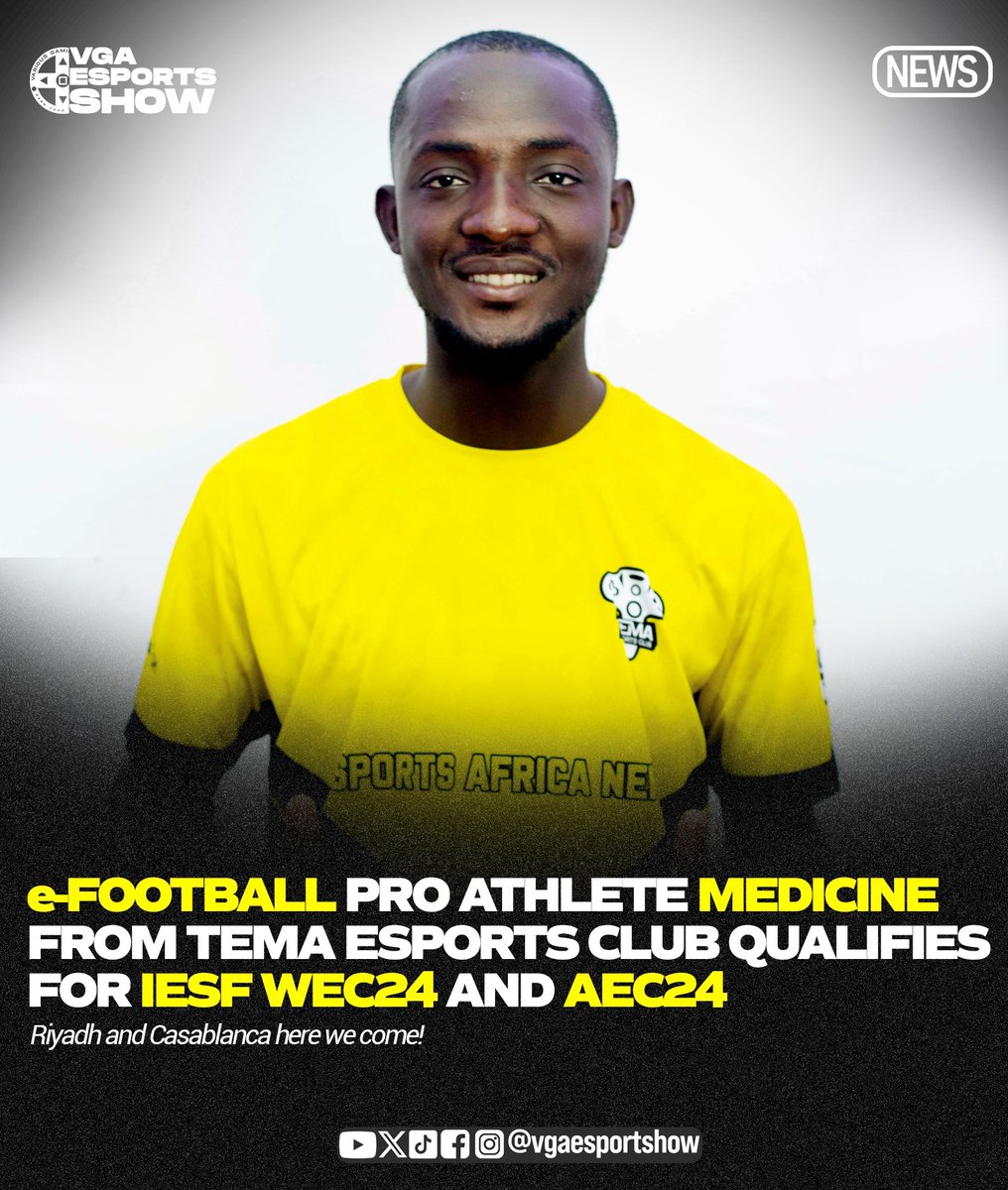 CONGRATULATIONS 🍾🎉👏🏽 @medicine1122 

Medicine is set to represent Ghana once again on the international as he qualifies for #WEC24 in Riyadh Saudi Arabia and the #AEC24 in Casablanca Morocco 

#IESF #worldesports #AEC24 #WEC24