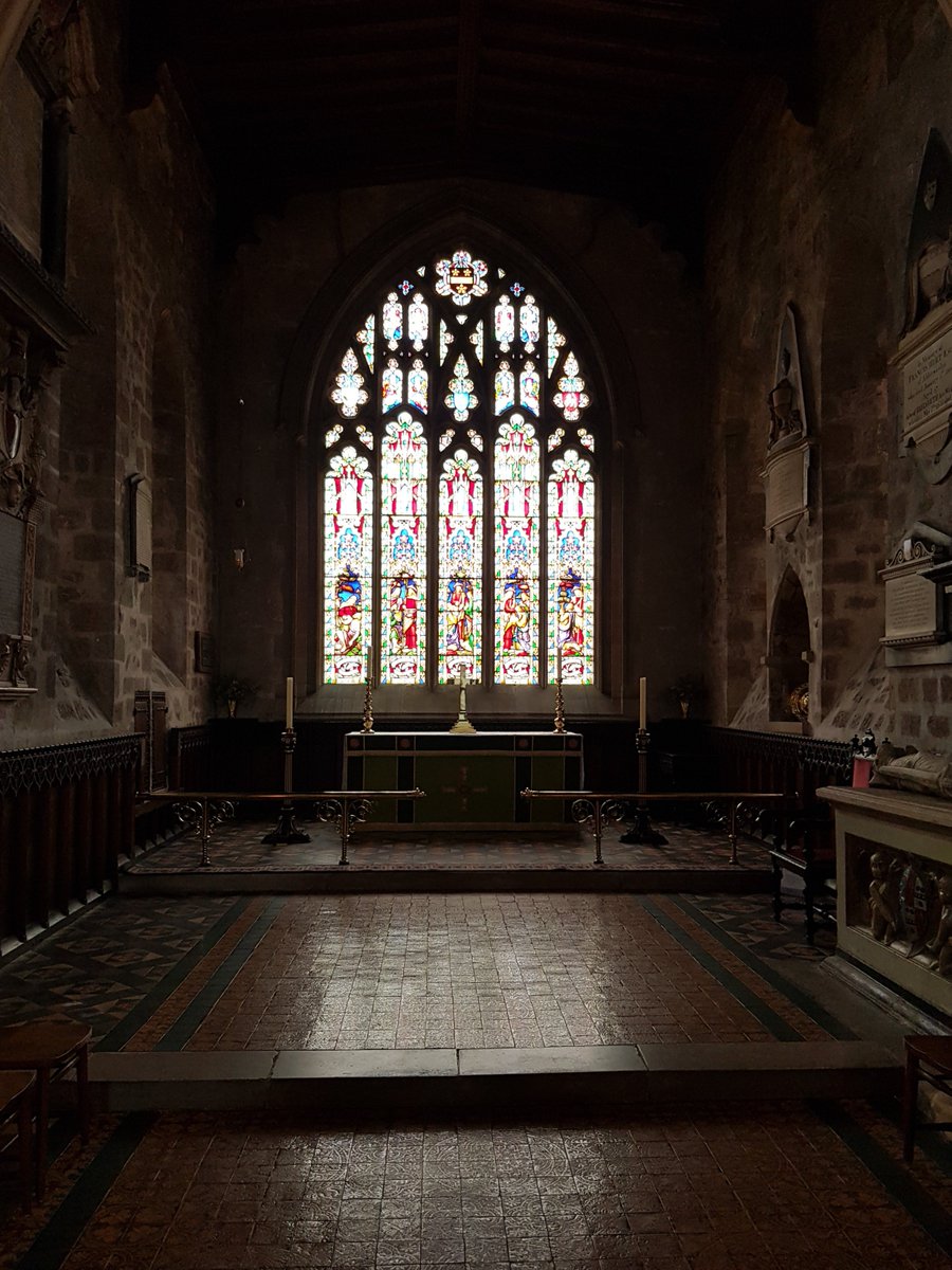 Chancel #StainedGlassSunday #StMarysWirksworth. Huge five light perpendicular style window with ornate tracery.