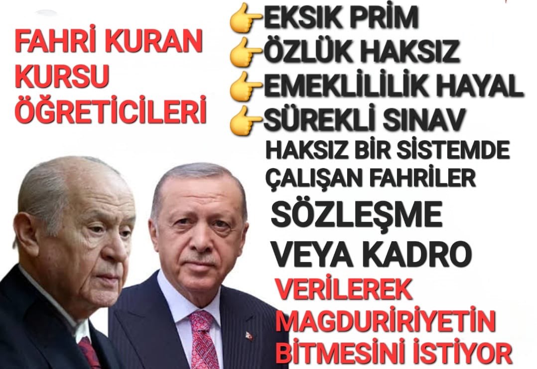 Sn Cumhurbaşkanım
<a href="/RTErdogan/">Recep Tayyip Erdoğan</a>
#Diyanet Fahri (Geçici) Öğreticiler aileleri birlikte 
#kadro ve özlük haklarımızın peşindeyiz geleceğe umutla bakmak ve güvence altına almak ve sesimzi duymanzı istiyoruz

#DibFahriMagdur

<a href="/_cevdetyilmaz/">Cevdet Yılmaz</a>
<a href="/dbdevletbahceli/">Devlet Bahçeli</a> 
<a href="/isikhanvedat/">Prof. Dr. Vedat Işıkhan</a> 
<a href="/DIBAliErbas/">Prof. Dr. Ali Erbaş</a>