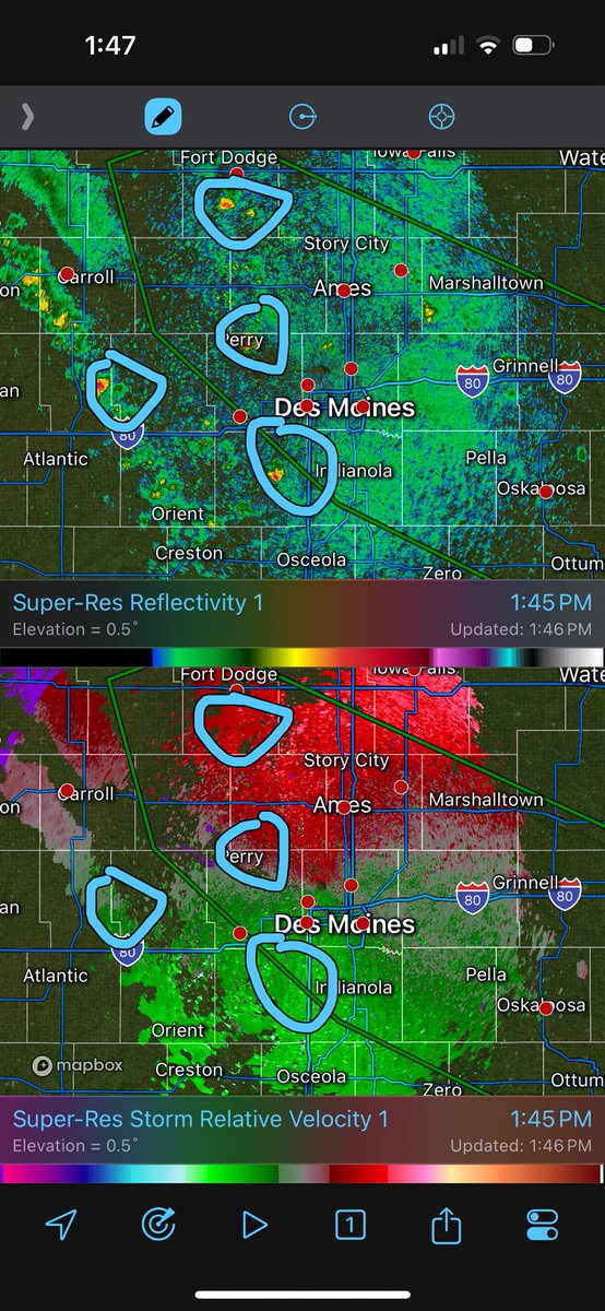 We’ve got some spotty attempts at initiation across central Iowa, if an updraft can become dominant a brief tornado threat exists.

#wxtwitter #tornado #iawx