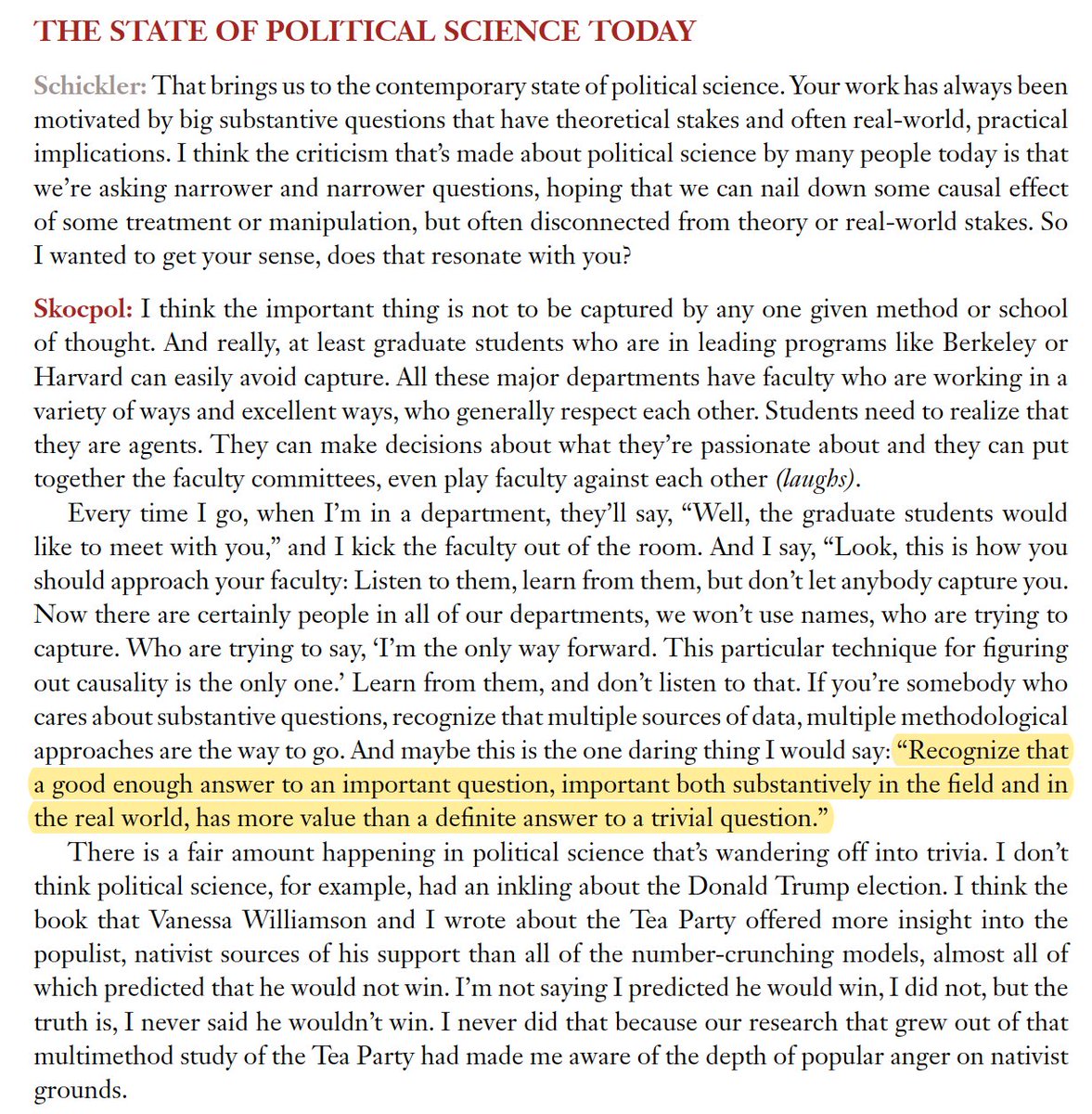 Here's the context of the #Skocpol quote, in case anyone cares. She starts by saying: 'If you are someone who cares about substantive questions...' and: 'And maybe this is the one daring thing I would say: ...' Source: annualreviews.org/content/journa…