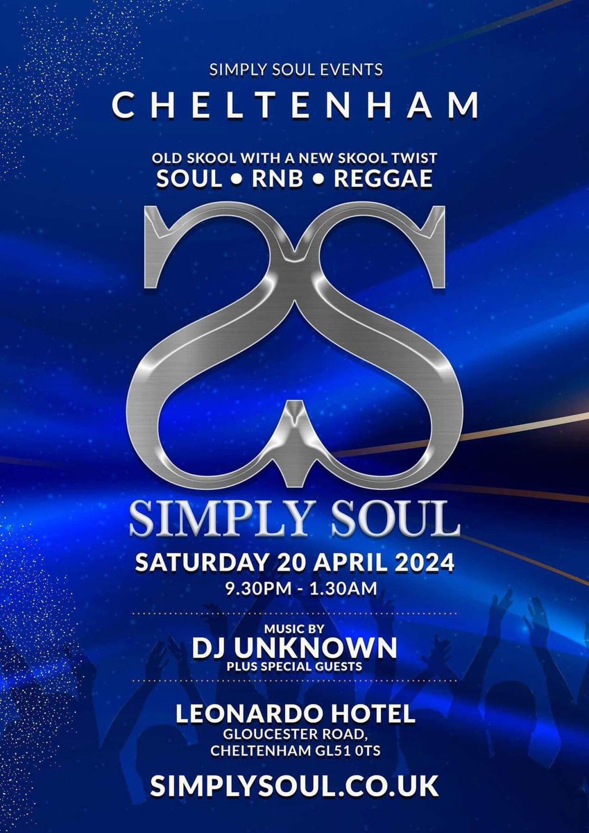 simplysoulnet's tweet photo. Are you ready to feel sensational at the Luxurious Leonardo Hotel in Cheltenham on 20th April 2024. Music supplied by Simply Soul’s very own DJ Unknown. Old Skool Soul, RnB &amp; Reggae with a New Skool Twist. Online ticket event Brite or contact team number on flyers #party https://t.co/u0gQIhSSiK