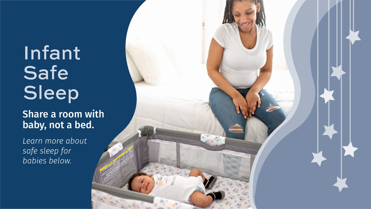 The @AmerAcadPeds recommends sharing a room with baby, not a bed, for at least the first 6 months. Learn about more ways to reduce baby’s risk of sleep-related death at michigan.gov/safesleep. #safesleep