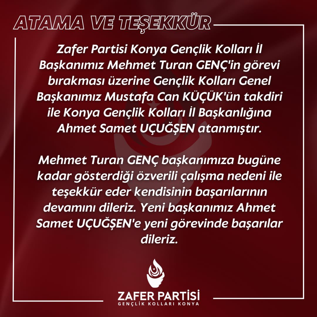 Mehmet Turan Genç Başkanımıza Bugüne Kadar Gösterdiği Özverili Çalışma Nedeni ile Teşekkür Eder Kendisinin Başarılarının Devamını Dileriz. Yeni Başkanımız Ahmet Samet Uçuğşen'e Yeni Görevinde Başarılar Dileriz. @zaferpartisi @umitozdag @omerfarukerd @ahmetucugsen1