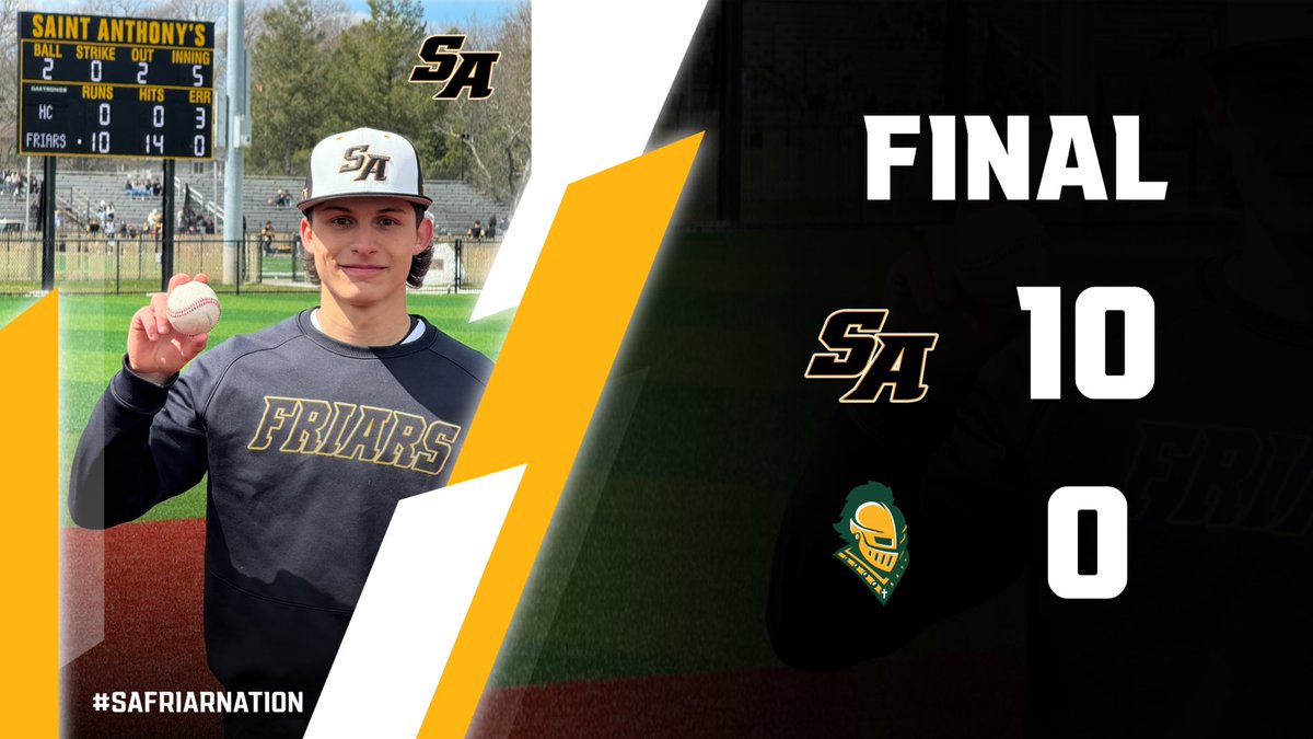 No Hitter Alert 🚨 Joe Pritchard fires 5 no hit innings striking out a career high 10! The offense backed him collecting a season high 14 hits including a 4-4 effort from @Brenden_Howard5! #SAFriarNation @StAnthonysAth @axcessbaseball @NewsdayHSsports @StAnthonysHS