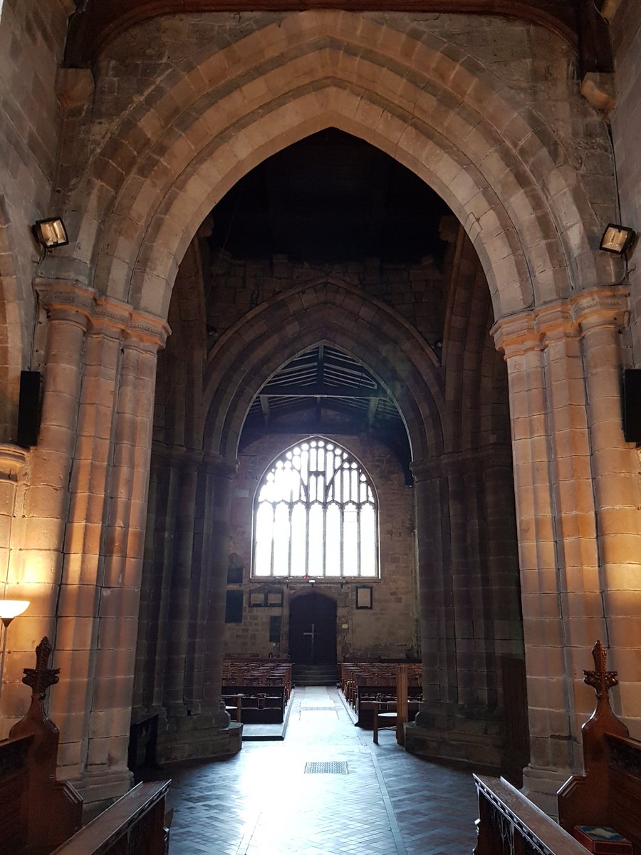 Looking west through crossing showing three orders of chamfered arch on circular, three sided cavetto and then three sided roll moulded attached shafts supporting moulded capitals. A beautiful architectural feature #StMarysWirksworth