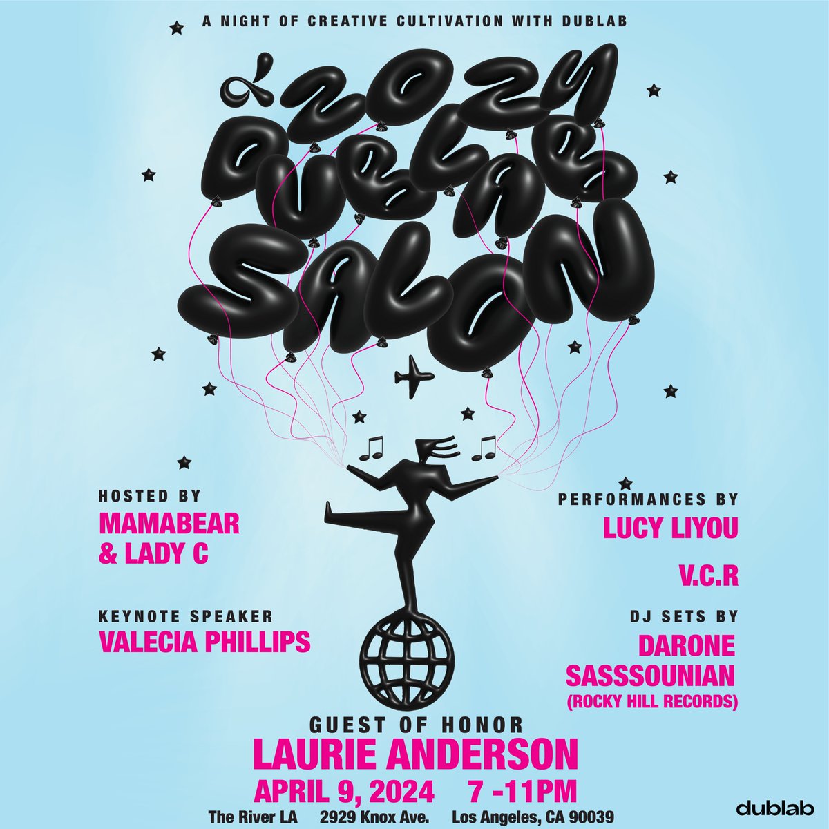 ✨@dublab Creative Cultivation Salon is this Tuesday with guest of honor Laurie Anderson + live music by V.C.R. and Lucy Liyou + DJ set by Darone Sassounian. Tickets here: projects.dublab.com/salon/