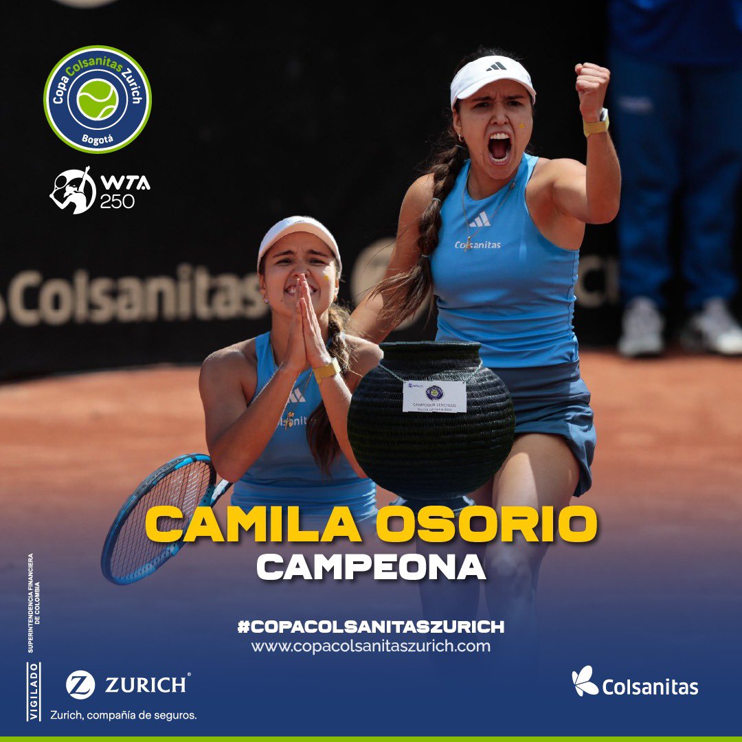 CAMI LO VUELVE A HACER 🥹 Camila Osorio 🇨🇴 se queda con su segundo título en Bogotá tras superar en la final a Marie Bouzkova 🇨🇿 por 6-3, 7-6(5). ¡El trofeo vuelve a estar en casa! ❤️ #CopaColsanitasZurich