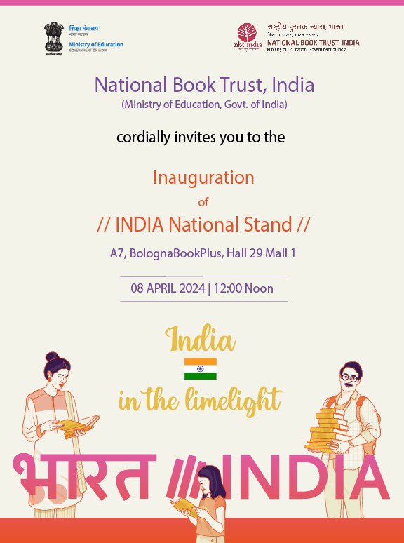 Join us for the official opening of INDIA Stand as part of “INDIA in the Limelight” at Bologna Book Plus, on 8th April at 12 noon at A7 / Hall 29.