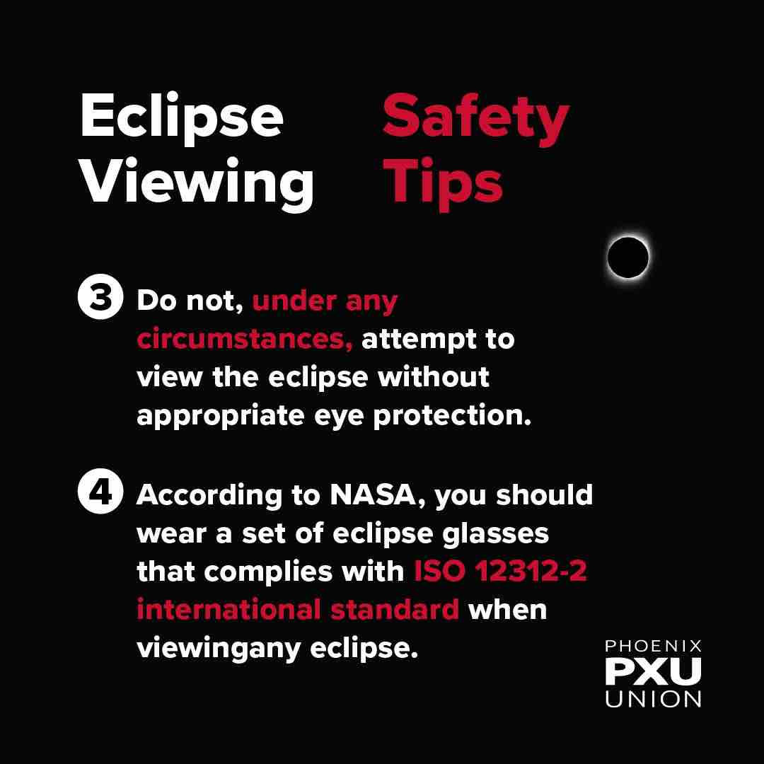 PXU Family, for our students, staff, and community members who plan to view the solar eclipse tomorrow, please keep these precautions in mind. Stay safe and protect your eyes!