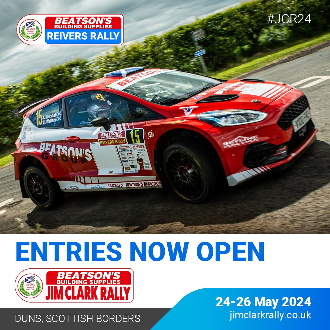 🔵 #ICYMI @BeatsonsBS Jim Clark Reivers Rally entries are open 🤜🤛 📖 Download regulations & enter here: jimclarkrally.co.uk/competitors #JCR24