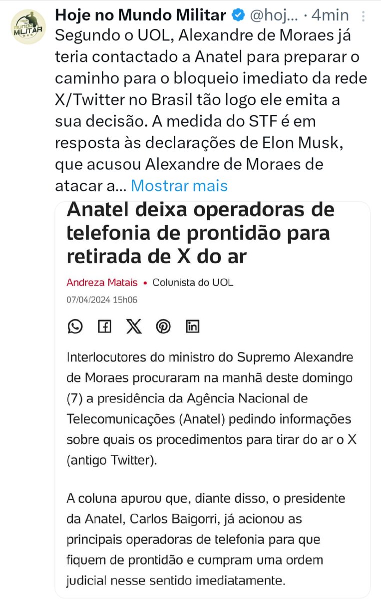 Ditador vai dobra a aposta vai bloquear o X Twitter no Brasil
