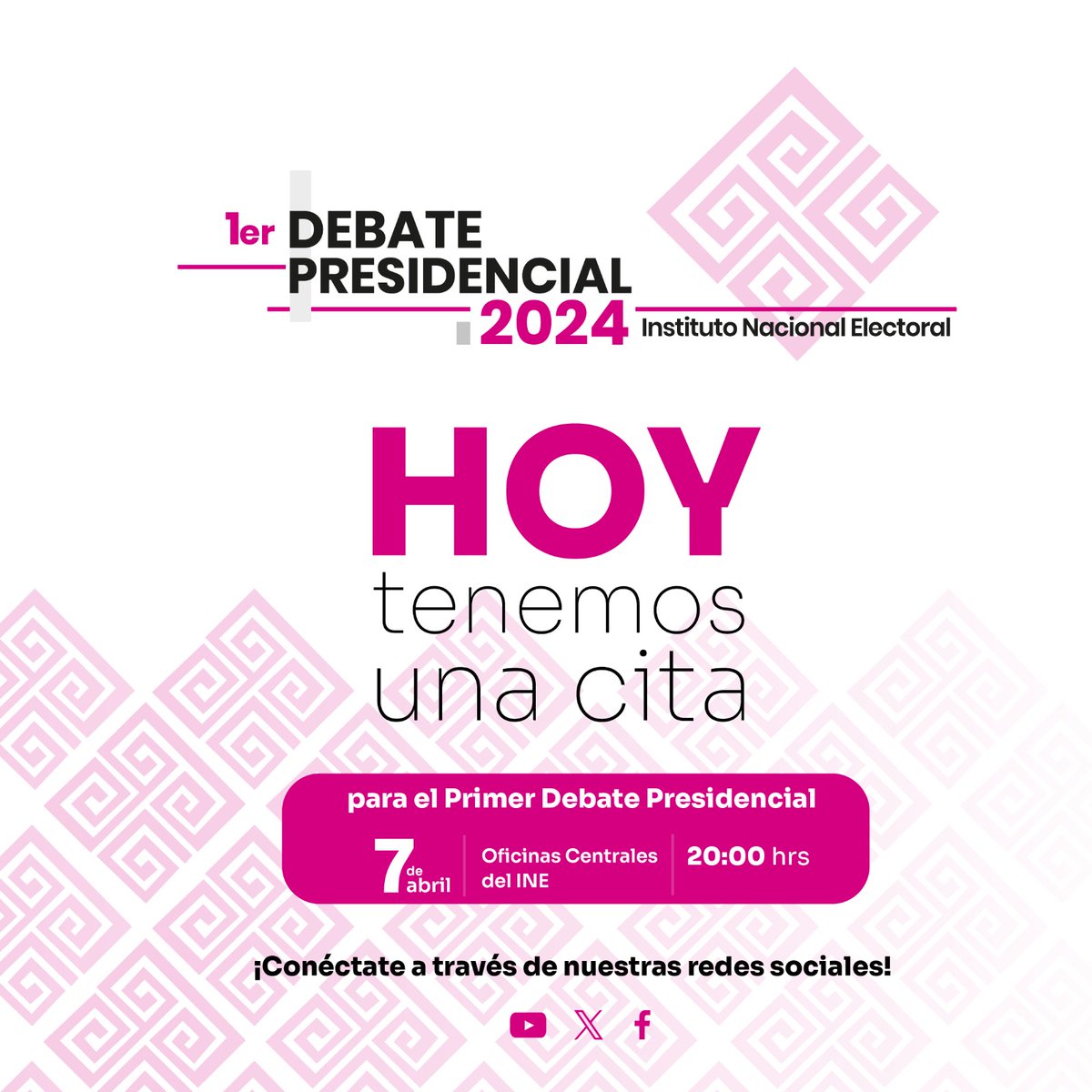 #DebateINE | Hoy a las 20:00 hrs tenemos una cita con la democracia. Esperamos un debate de altura que permita ejercer un 🗳 informado el 2 de junio y abone a la solución de los problemas de 🇲🇽. @jsc_santiago @MarSilvaT1 @el_nezz @EGardunoS @FcoJMonroy @pedroalvarado31