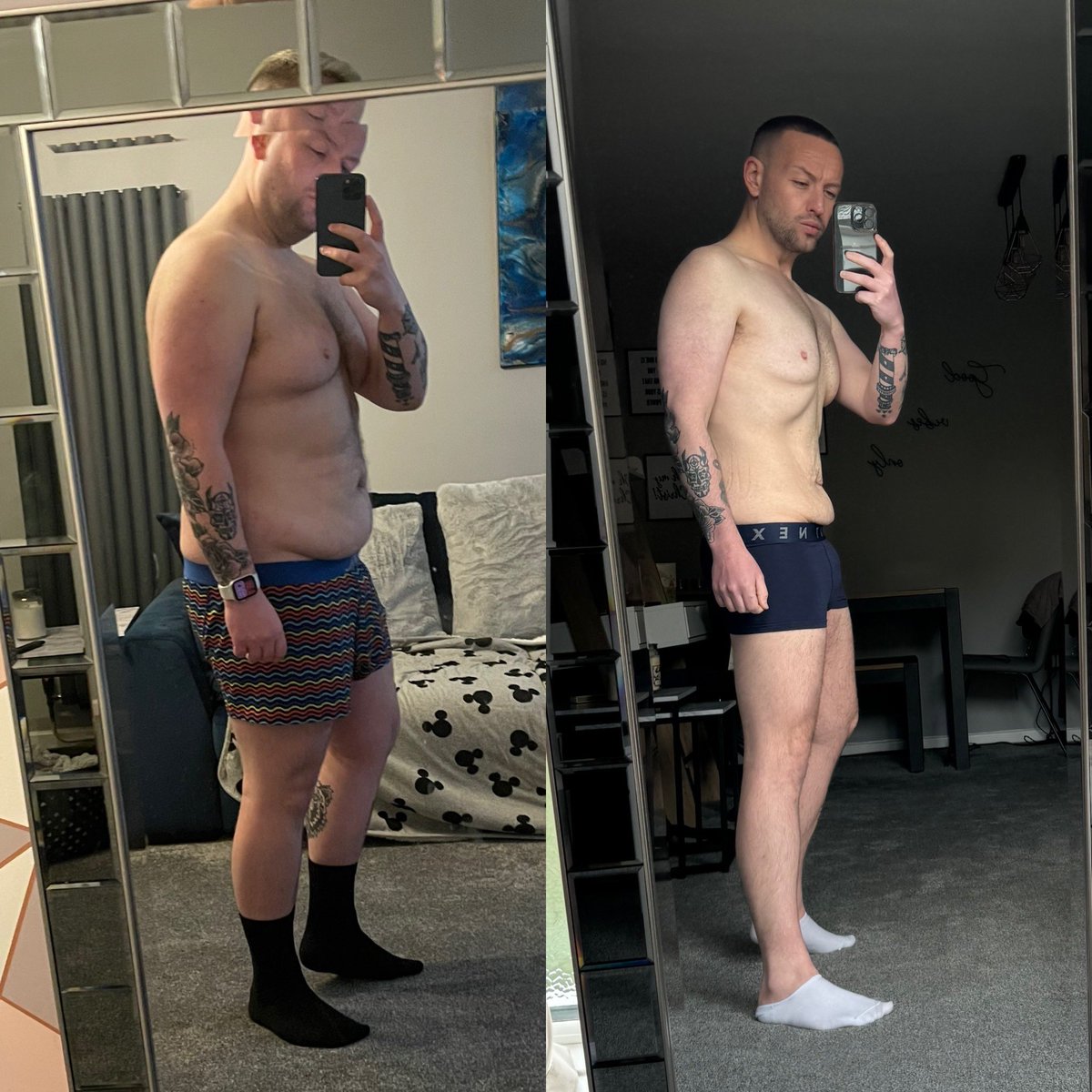 Left - April 2023 Right - April 2024 (this weekend) Got a holiday/wedding in 8 weeks (not my own) - really need to be consistent now! 7 stone down!