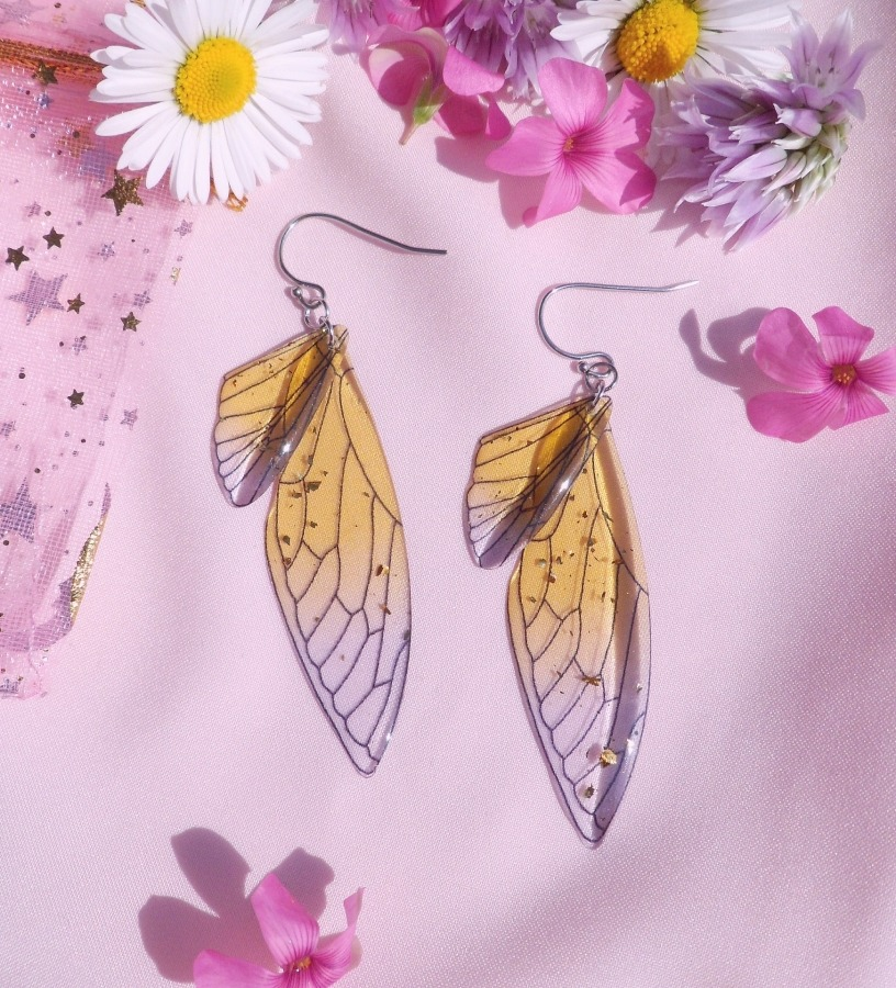 Yellow fairy wing earrings 🧚‍♀️🌙