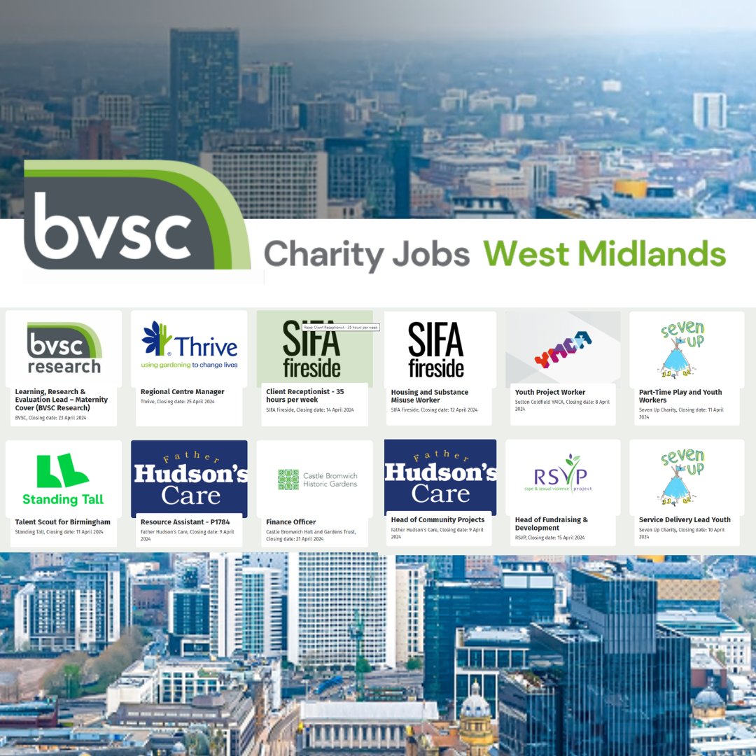 Are you looking for a #charityjob in the #WestMidlands? Check out our @BVSCWMJobs website where you'll find a whole range of current vacancies. #jobsearch #jobs #westmidlandsjobs bvsc.org/bvsc-charity-j…