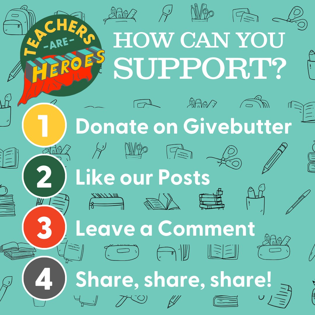 Thank you so much for your support of our #TeachersAreHeroes campaign. With just over a week left, we know we can make it (with your help). How can you help? Donate today and share the opportunity to give in honor of a teacher who impacted you! givebutter.com/teachers-are-h…