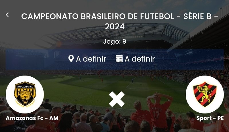 🏆 #BrasileirãoSérieB 
O #AmazonasFC confirmou e definiu que sua estreia contra o #Sport-PE será na Arena da Amazônia. O clube ainda aguarda confirmação quanto a dia e horário do duelo, válido pela primeira rodada da competição nacional que inicia neste mês. 

O martelo foi