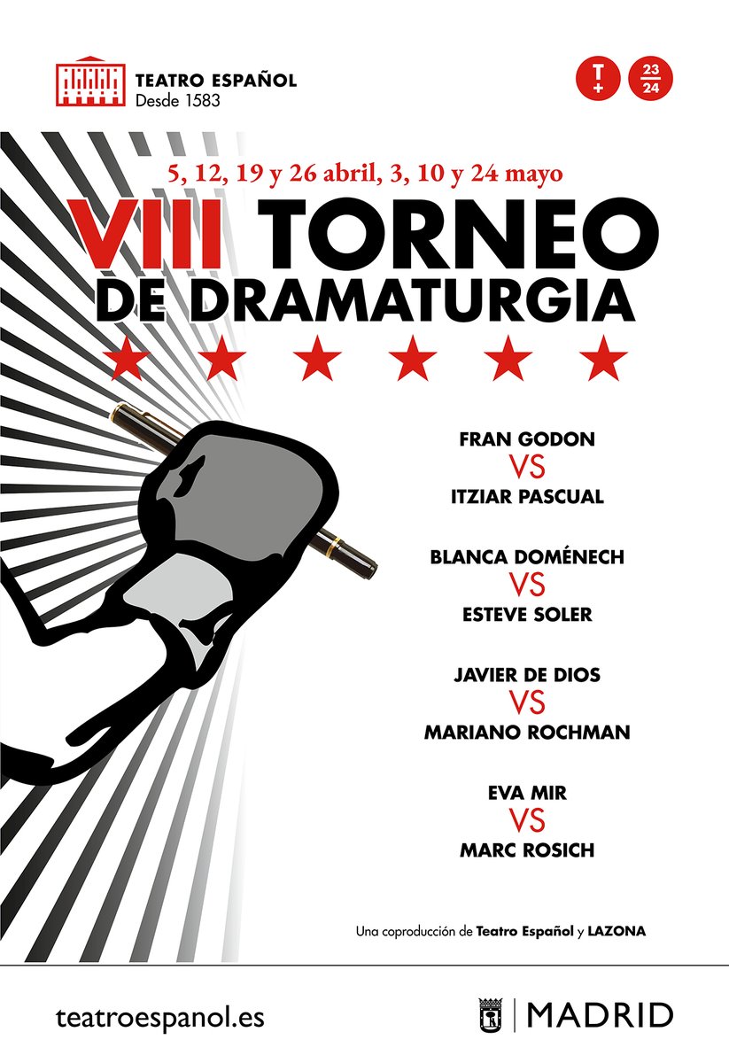 El Teatro Español acoge la octava edición del Torneo de Dramaturgia bit.ly/49nGi7X #torneo #dramaturgia #madrid #abril #mayo #edición @NavesdelEspanol <a href="/TeatroEspanol/">Teatro Español</a>
