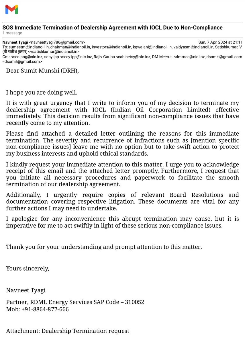 <a href="/ChairmanIOCL/">ChairmanIOC</a>, I cannot continue to connect myself with <a href="/IndianOilcl/">Indian Oil Corp Ltd</a>. wrongdoers, land grabbers, land squatters, vexatious litigators, and willful defaulters so immediately terminate my dealership. <a href="/IndianOilcl/">Indian Oil Corp Ltd</a> <a href="/DirMktg_iocl/">Director (Marketing), IndianOil</a> <a href="/Secretary_MoPNG/">@Secretary_MoPNG</a> <a href="/HardeepSPuri/">Hardeep Singh Puri</a> <a href="/auto_kaka/">Wrongful illegal business by BPCL,HPCL,IOCL🇮🇳😷☘</a>