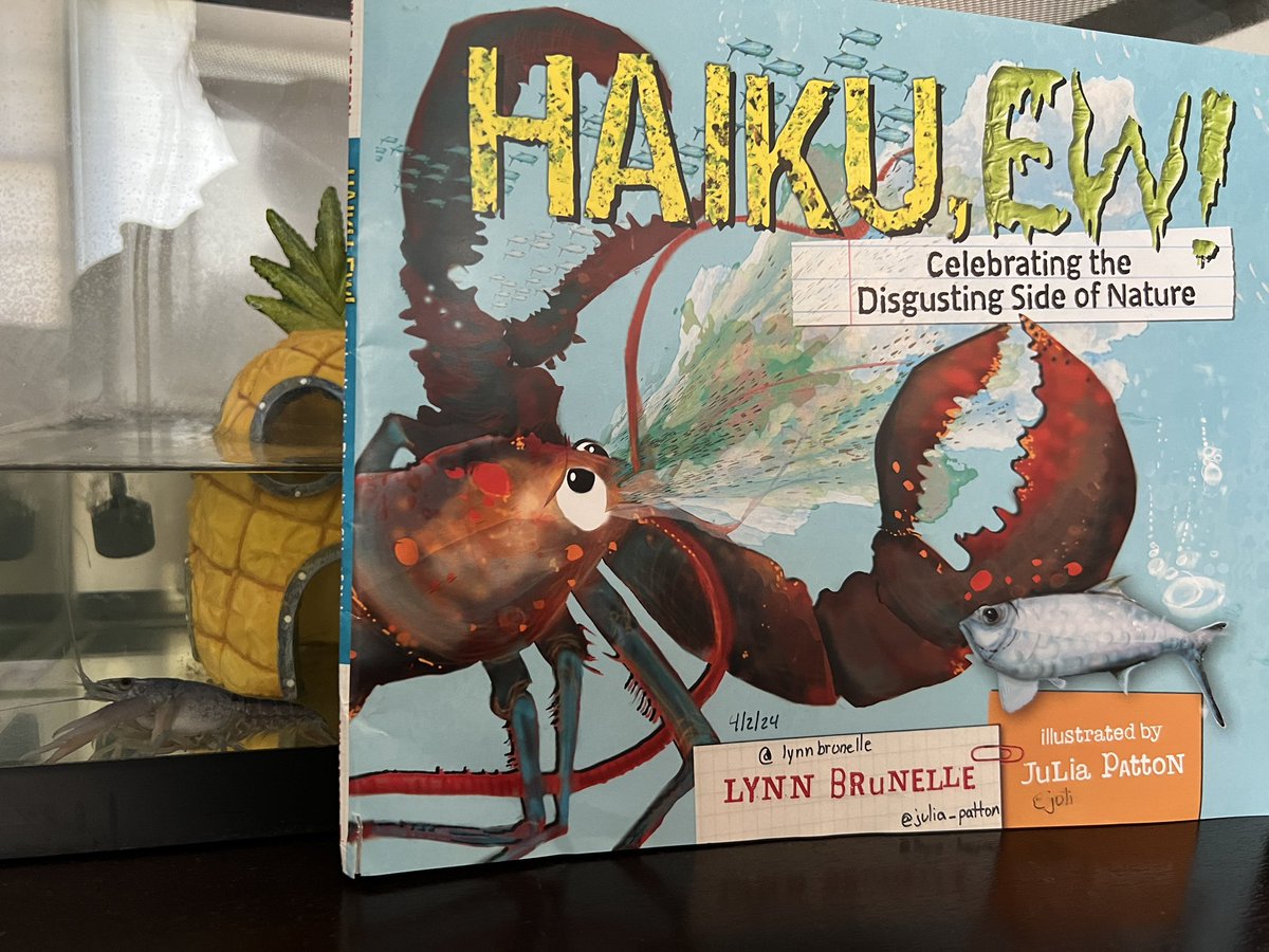 LOVE this book! Haiku, Ew (pictured here with Fozzie the Crayfish) is an awesome combo of poetry and fascinating information about insects and animals. Kids will love learning gross facts while also enjoying haiku! Highly recommend!! @LynnBrunelle #BookAllies