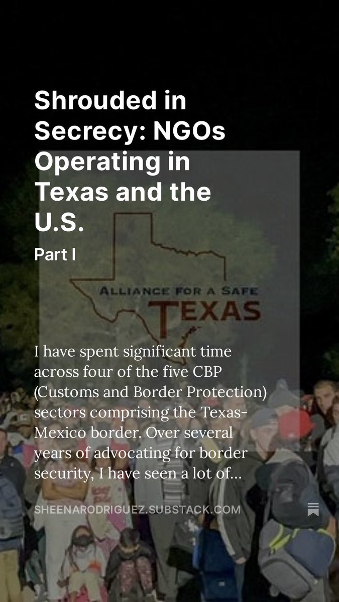 Shrouded in Secrecy: NGOs Operating in Texas and the U.S. The first of many in a series focusing on NGOs operating in Texas. Read here: open.substack.com/pub/sheenarodr… Make sure to subscribe so you don’t miss a single post! And help @Alliance4SafeTX by sharing. #BorderCrisis…